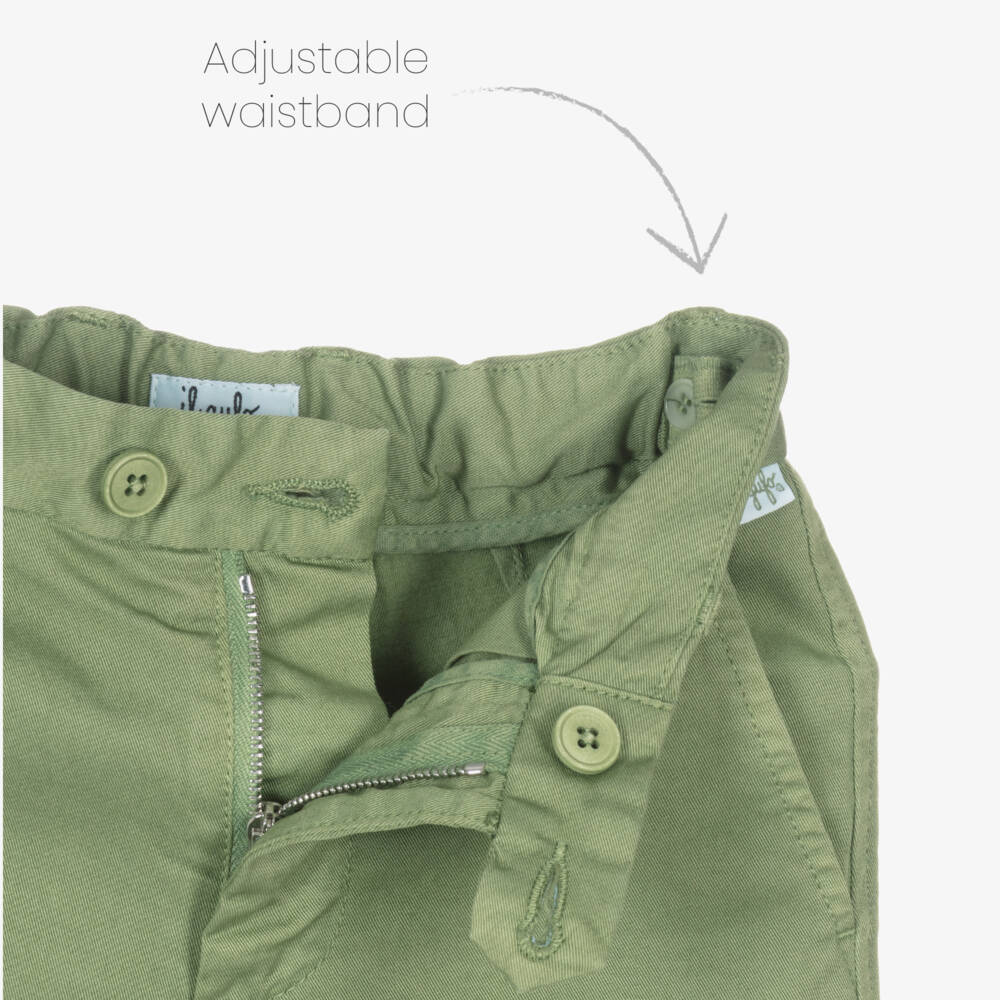 Il Gufo-Boys Lightweight Green Twill Shorts | Childrensalon Outlet