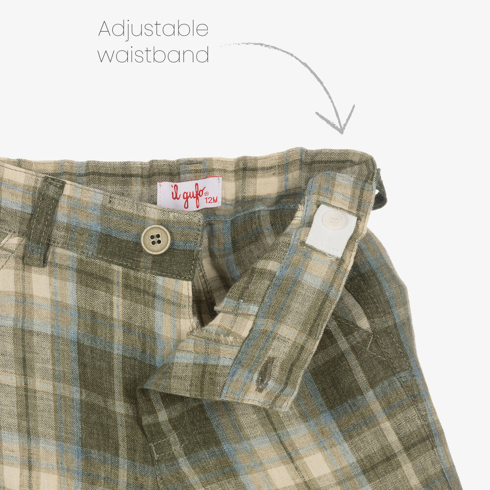 Il Gufo-طقم شورت وقميص كتان وقطن كاروهات ولون عاجي | Childrensalon Outlet