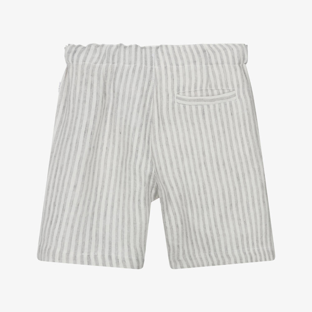 Il Gufo-Boys Linen Shorts in Ivory & Grey Stripes | Childrensalon Outlet