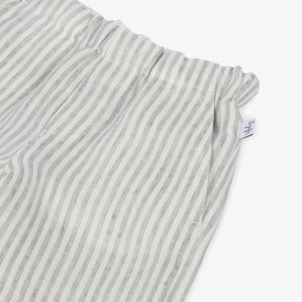 Il Gufo-Boys Linen Shorts in Ivory & Grey Stripes | Childrensalon Outlet
