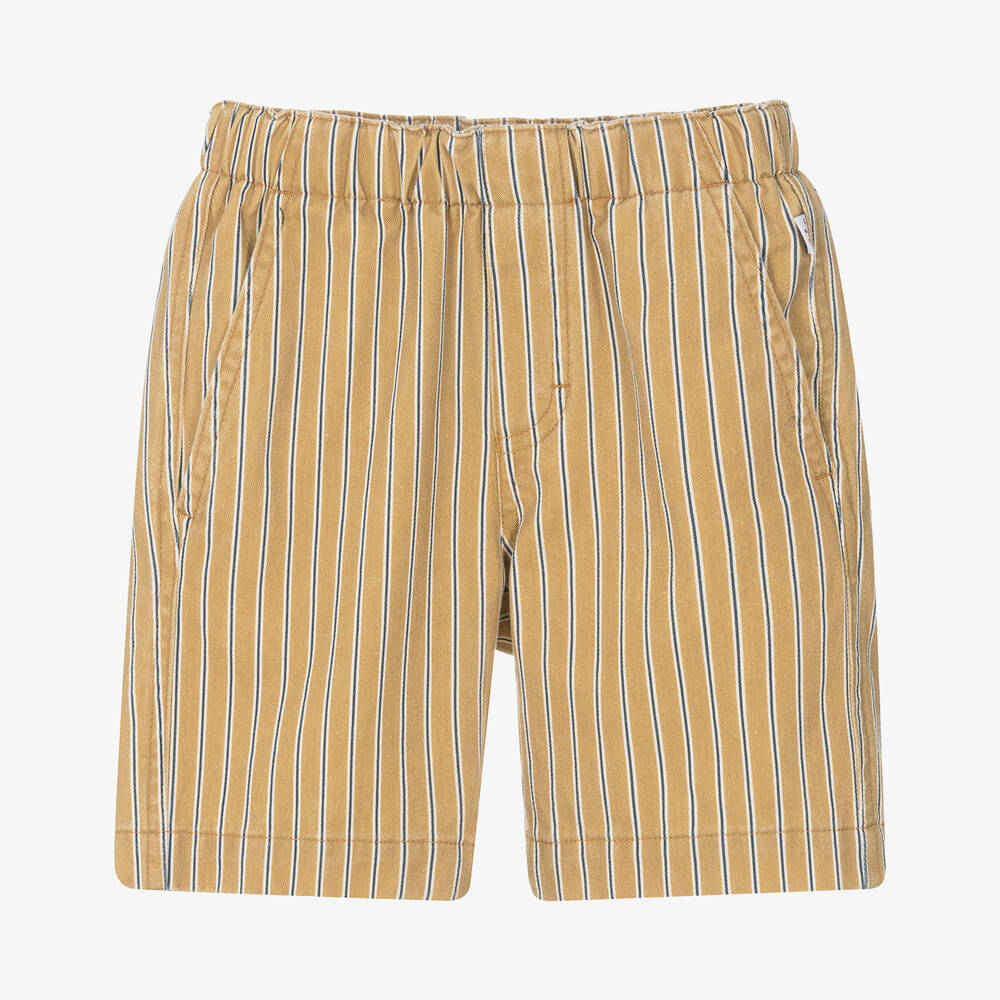 Il Gufo-Boys Mustard Yellow Striped Cotton Shorts | Childrensalon Outlet
