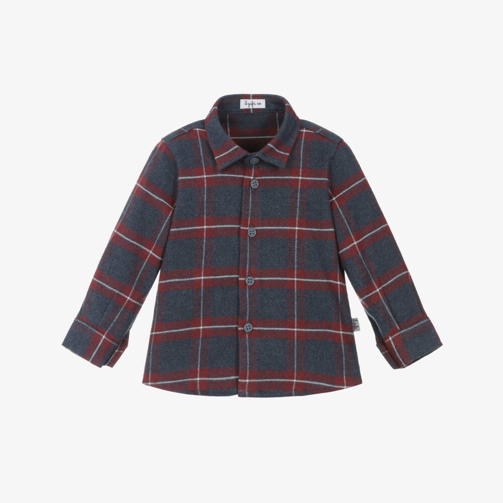 Il Gufo-Boys Navy Blue and Red Checked Cotton Shirt | Childrensalon Outlet