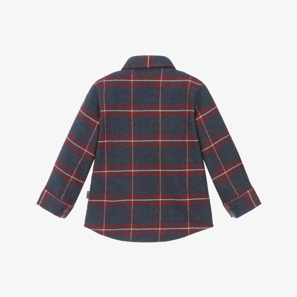 Il Gufo-Boys Navy Blue and Red Checked Cotton Shirt | Childrensalon Outlet