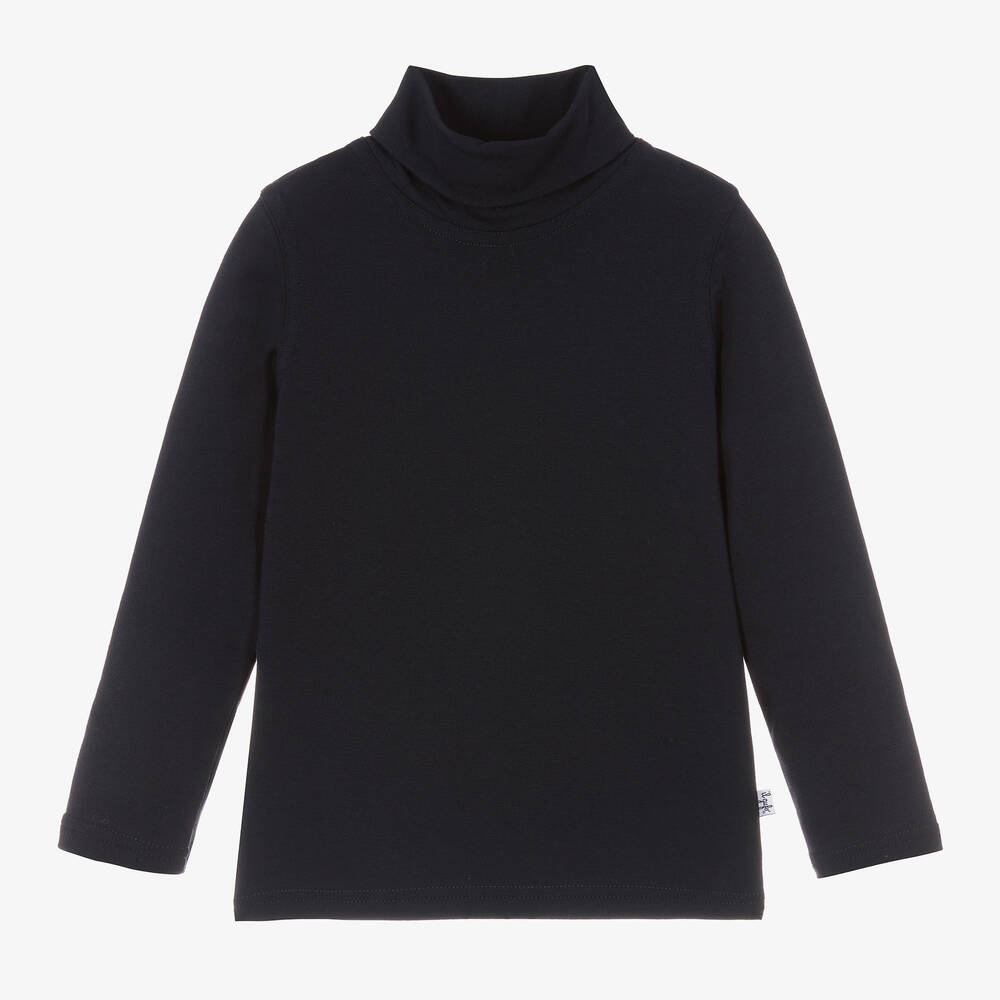 Il Gufo - Boys Navy Blue Cotton Roll Neck Top | Childrensalon