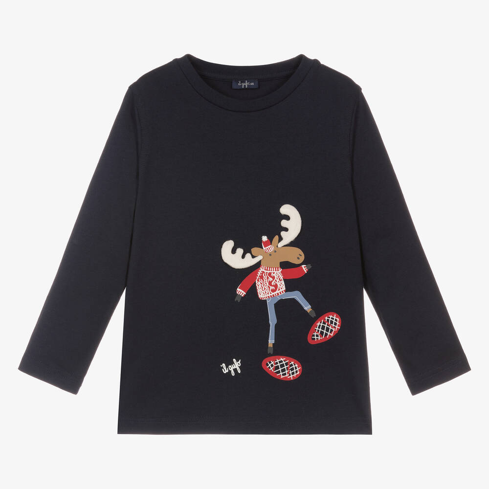 Il Gufo-Boys Navy Blue Festive Top | Childrensalon Outlet