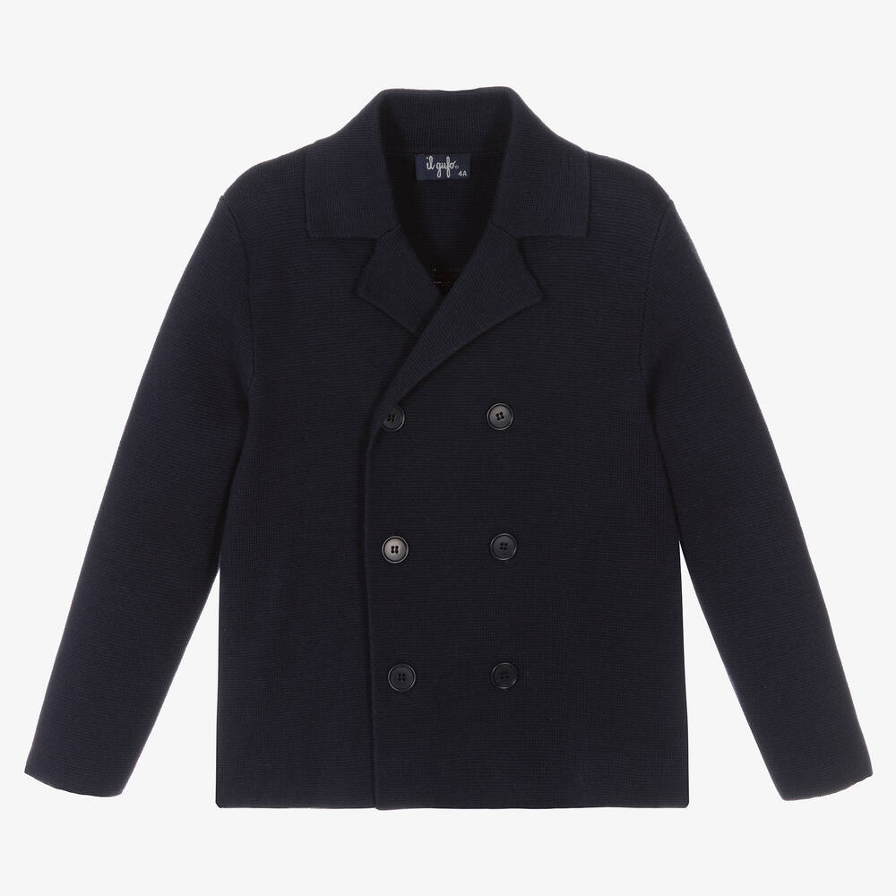 Il Gufo - Boys Navy Blue Knitted Cotton Cardigan | Childrensalon