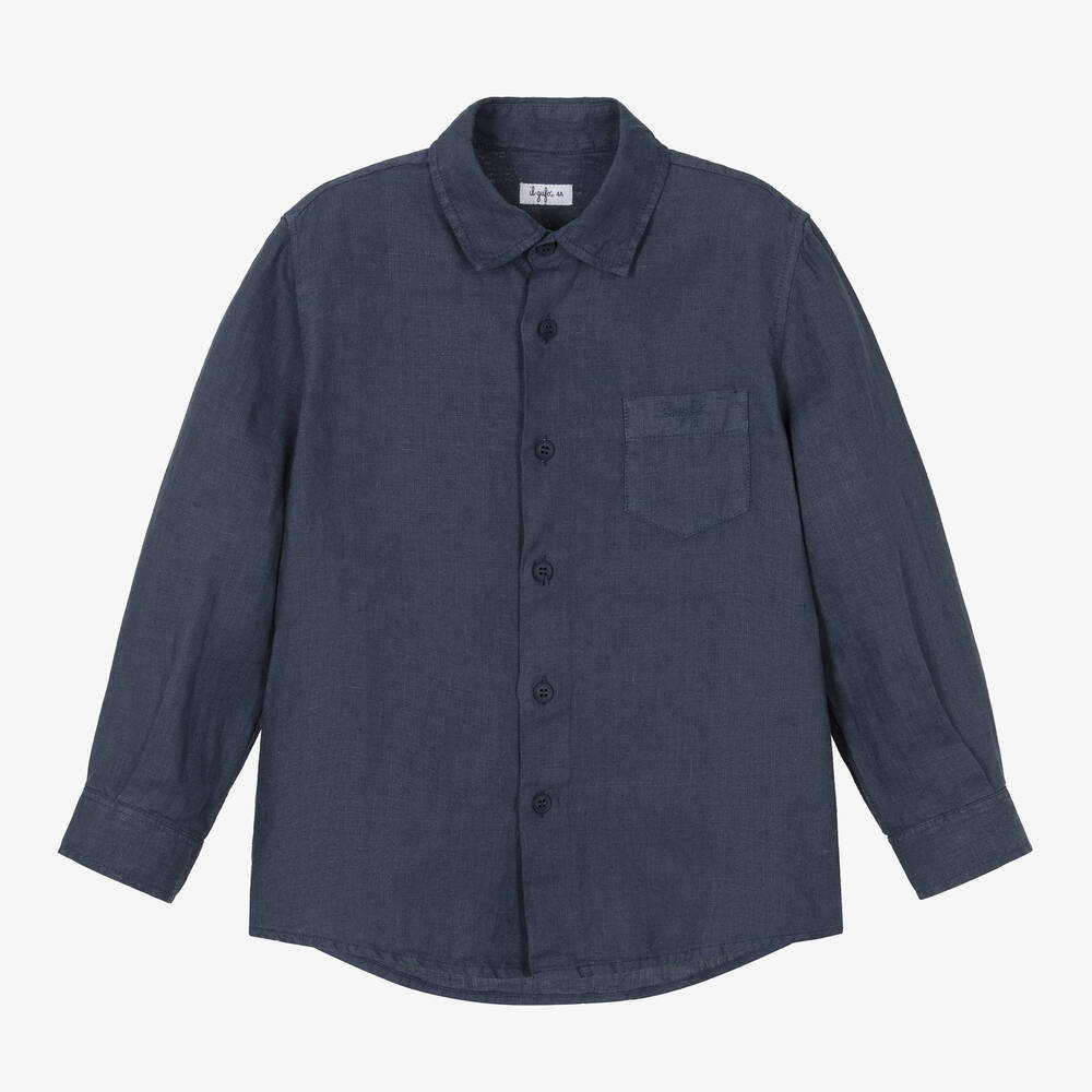 Il Gufo-Boys Navy Blue Linen Shirt | Childrensalon Outlet