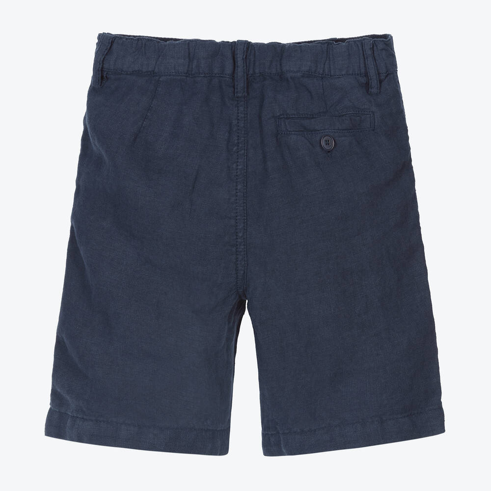 Il Gufo-Boys Navy Blue Linen Shorts | Childrensalon Outlet