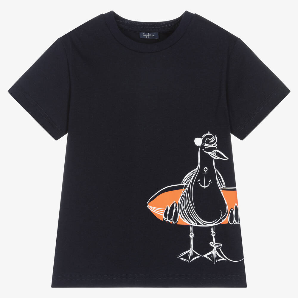 Il Gufo-Boys Navy Blue Seagull Print T-Shirt | Childrensalon Outlet
