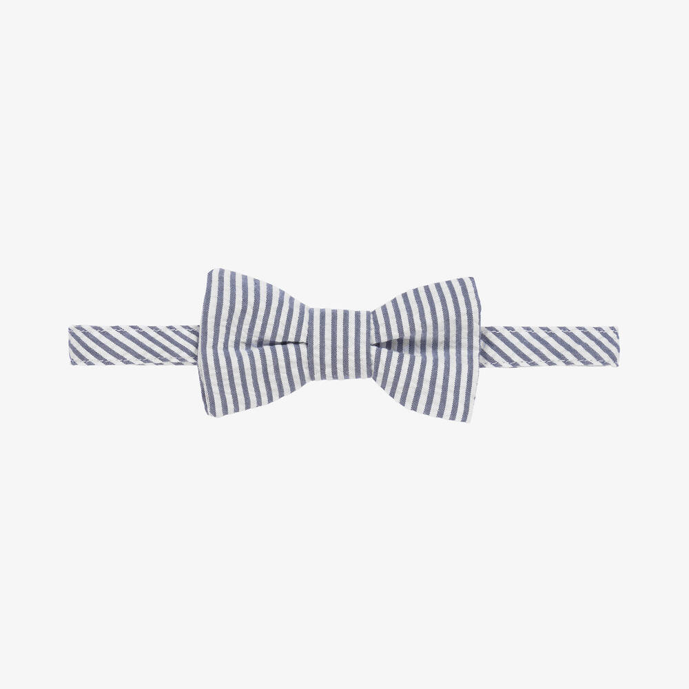 Il Gufo-Boys Navy Blue Striped Cotton Bow Tie | Childrensalon Outlet