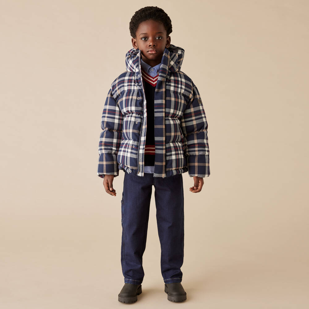 Il Gufo-جاكيت تارتان مبطن بريش لون كحلي للأولاد | Childrensalon Outlet