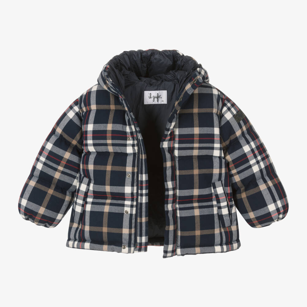 Il Gufo-جاكيت تارتان مبطن بريش لون كحلي للأولاد | Childrensalon Outlet