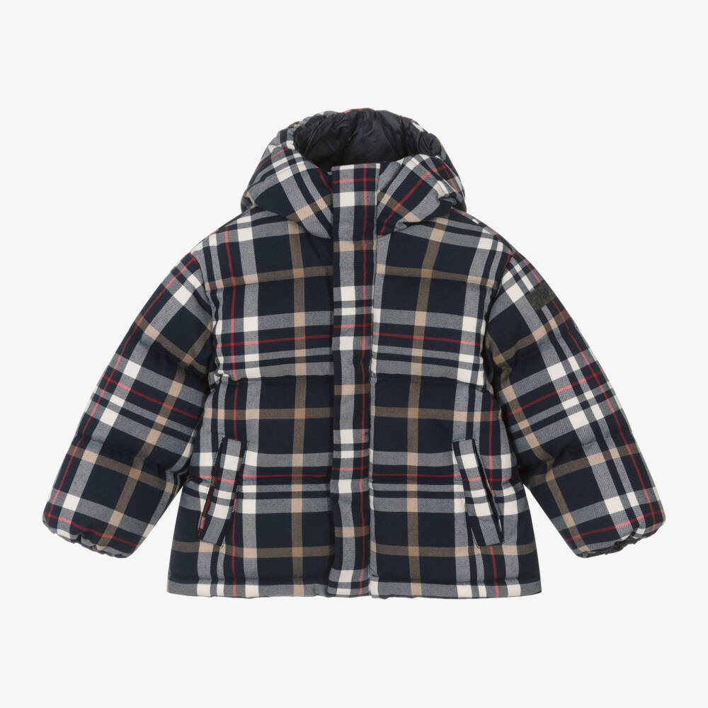 Il Gufo-Boys Navy Check Hooded Jacket | Childrensalon Outlet