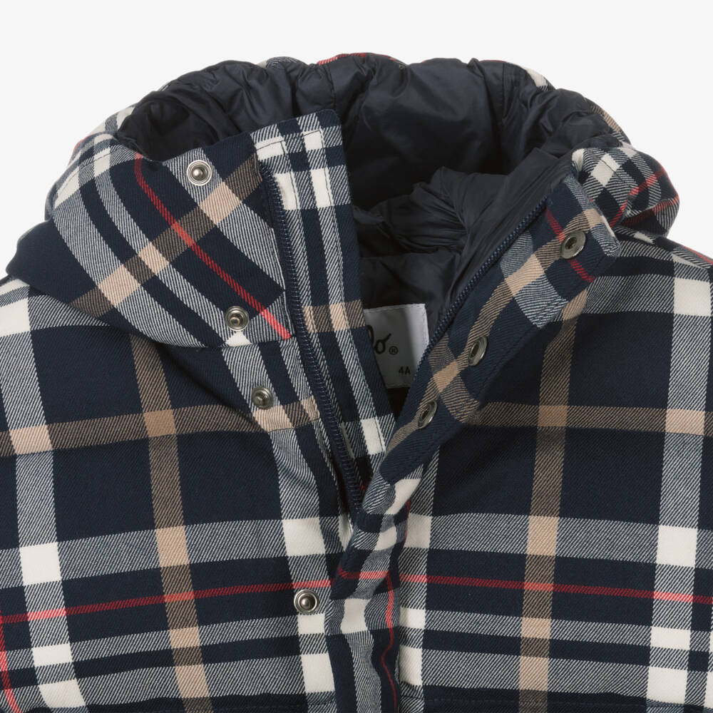 Il Gufo-جاكيت تارتان مبطن بريش لون كحلي للأولاد | Childrensalon Outlet