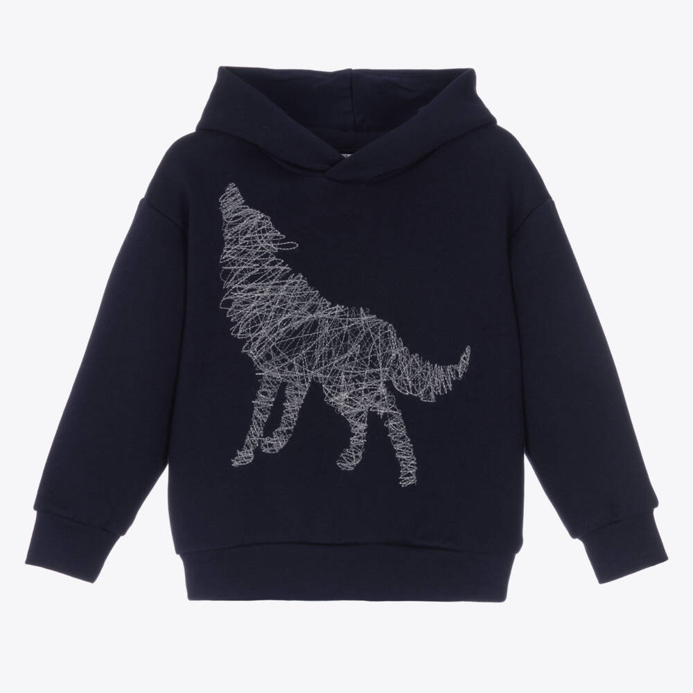 Il Gufo-Boys Navy Cotton Wolf Hoodie | Childrensalon Outlet