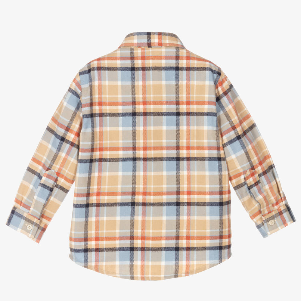 إيل غوفو-قميص أطفال ولادي قطن كاروهات لون برتقالي وأزرق | Childrensalon Outlet