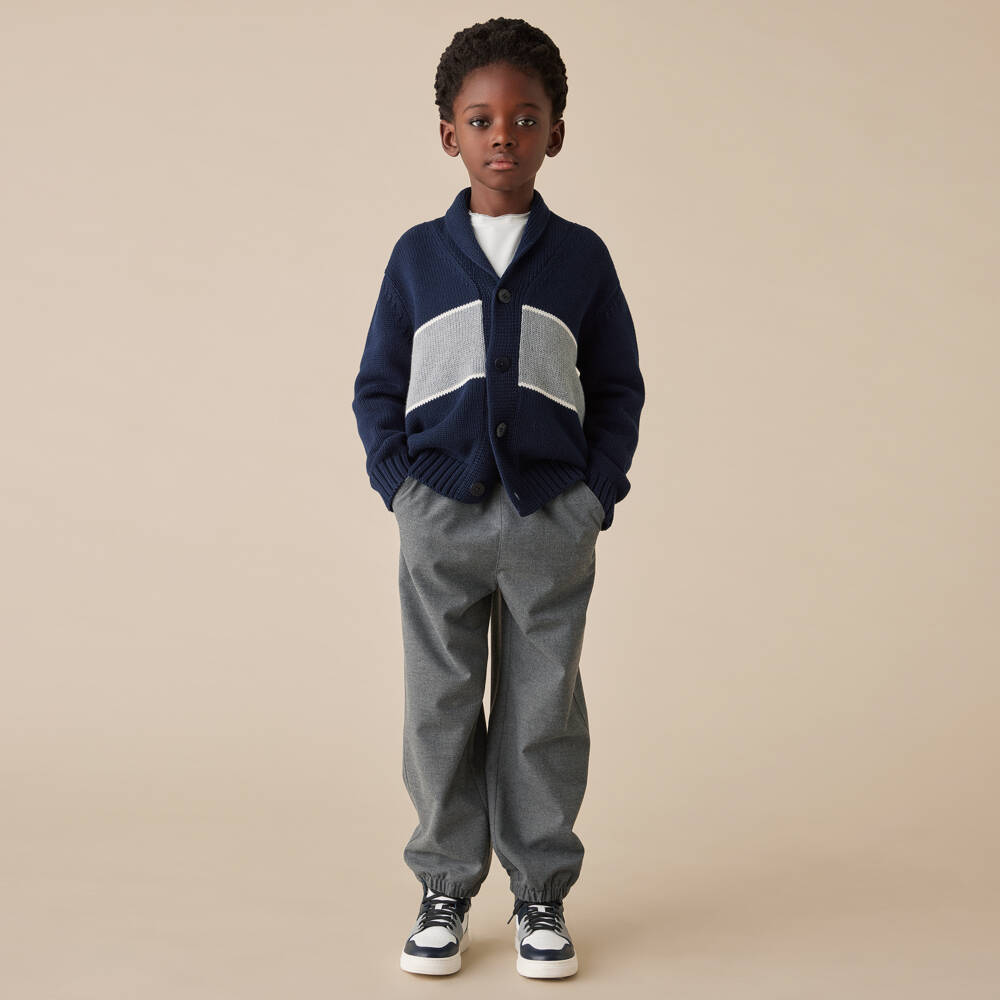 Il Gufo-كارديغان قطن عضوي لون كحلي للأولاد | Childrensalon Outlet