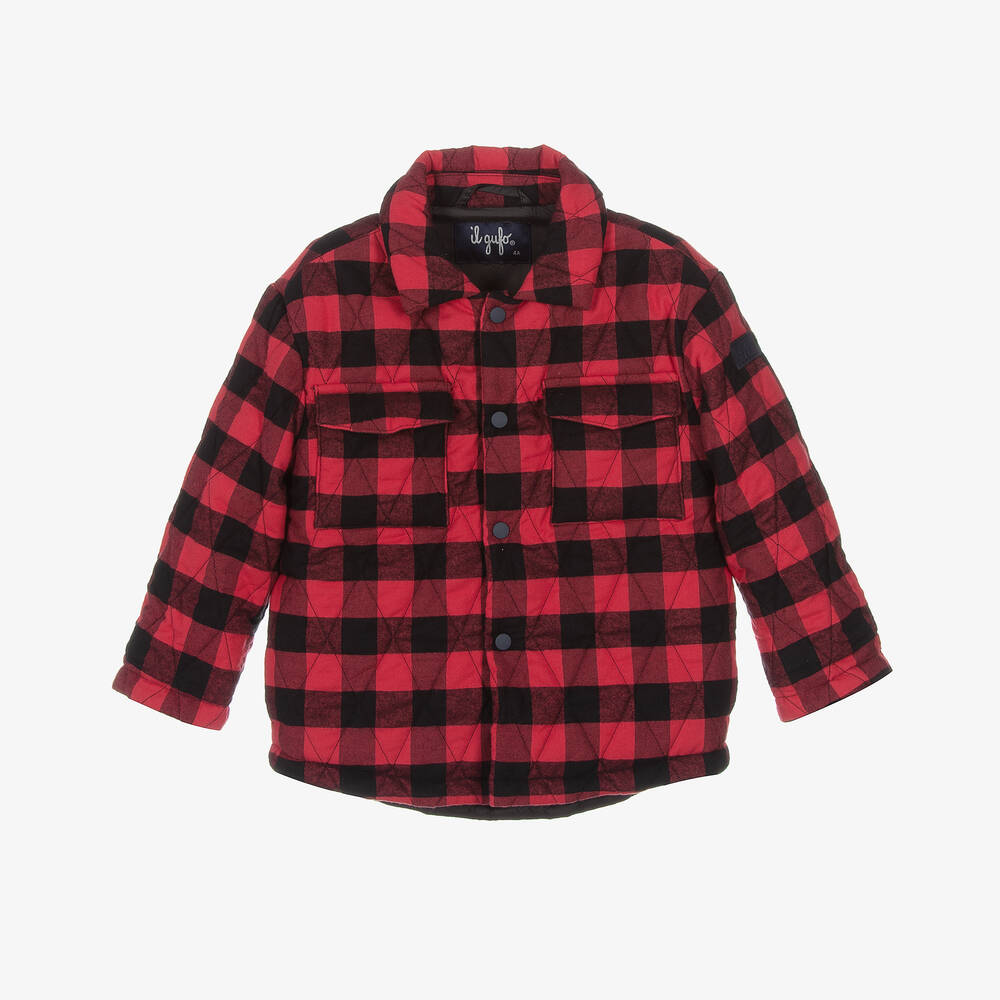 Il Gufo - Boys Red & Black Checked Cotton Jacket | Childrensalon