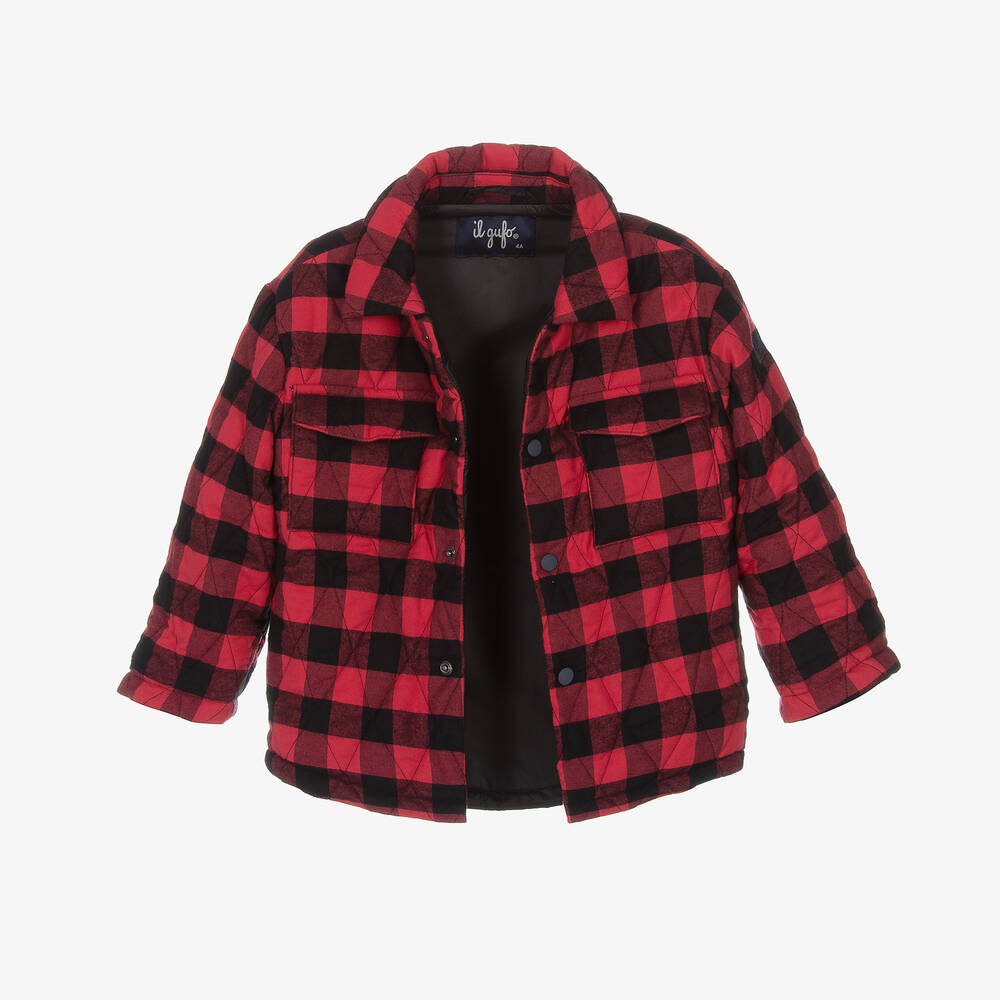 Il Gufo Boys Red Black Checked Cotton Jacket Childrensalon Outlet