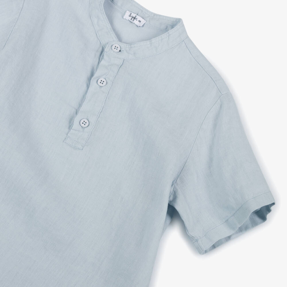 Il Gufo-قميص أولاد من الكتان السماوي بأزرار | Childrensalon Outlet