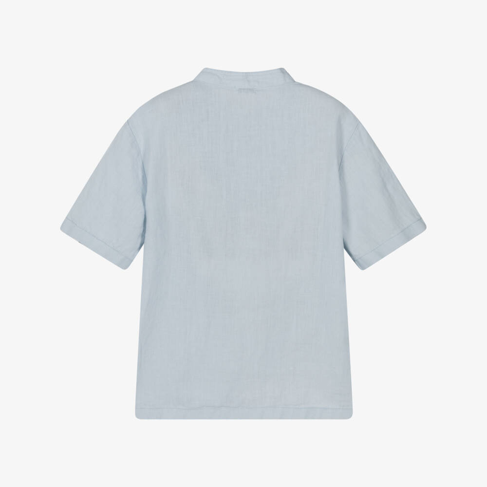 Il Gufo-قميص أولاد من الكتان السماوي بأزرار | Childrensalon Outlet