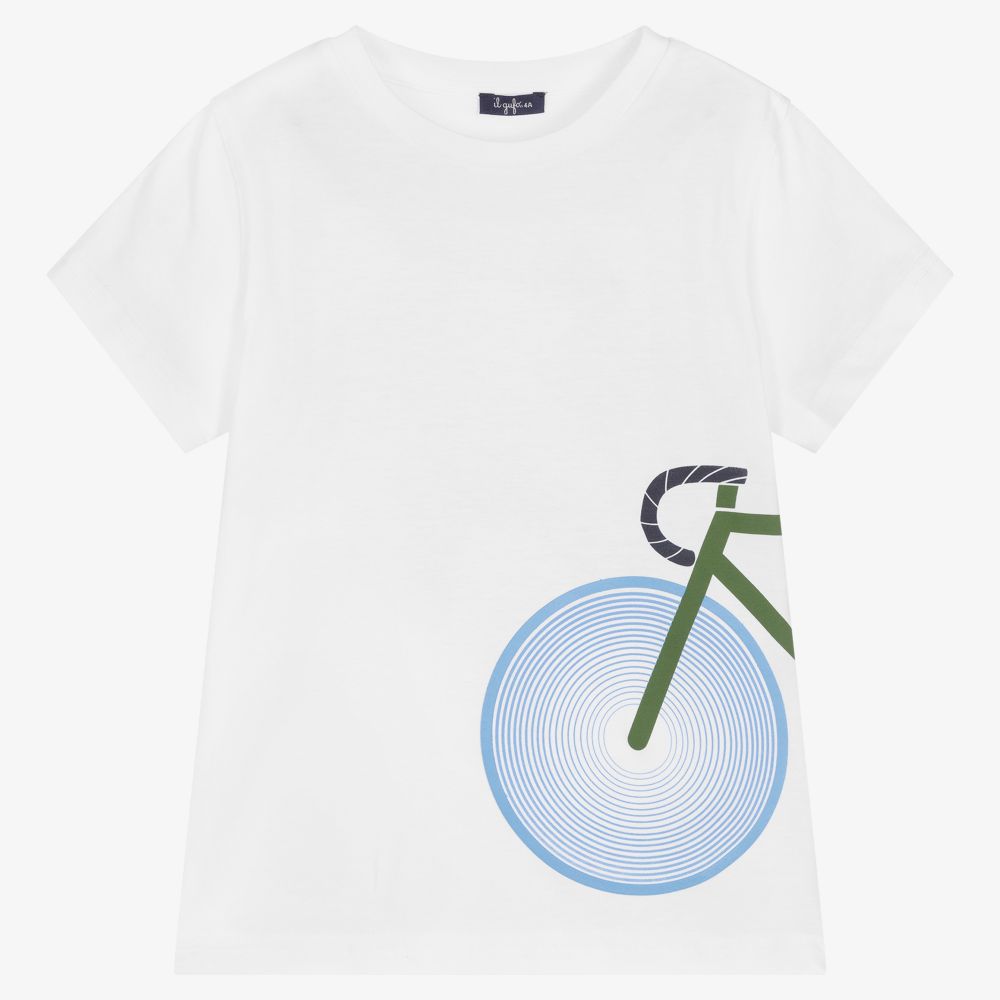 Il Gufo - Boys White Bicycle T-Shirt | Childrensalon