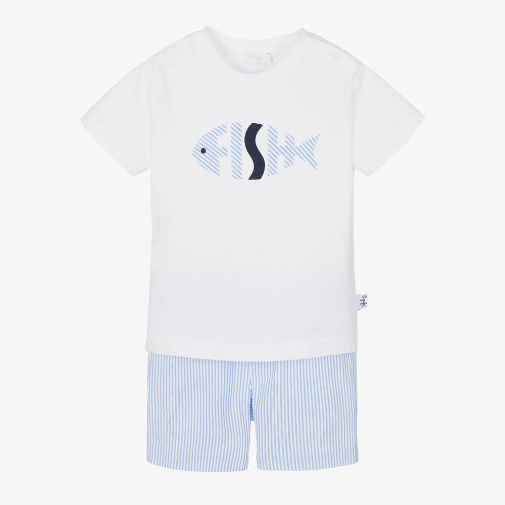 Il Gufo - Ensemble short bleu et blanc rayé | Childrensalon