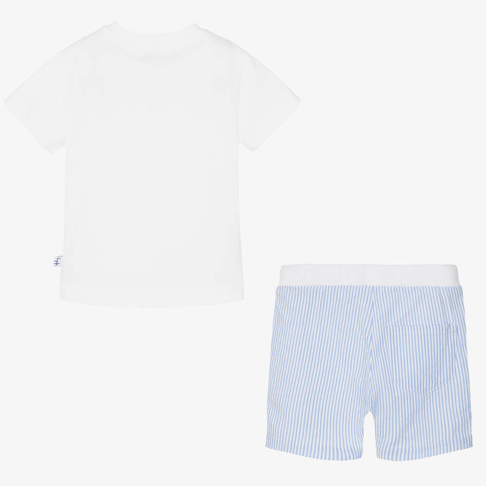 Il Gufo-Белая футболка и шорты в голубую полоску | Childrensalon Outlet