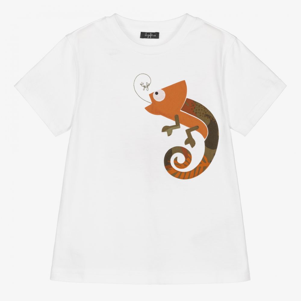 Il Gufo - Boys White Chameleon T-Shirt | Childrensalon