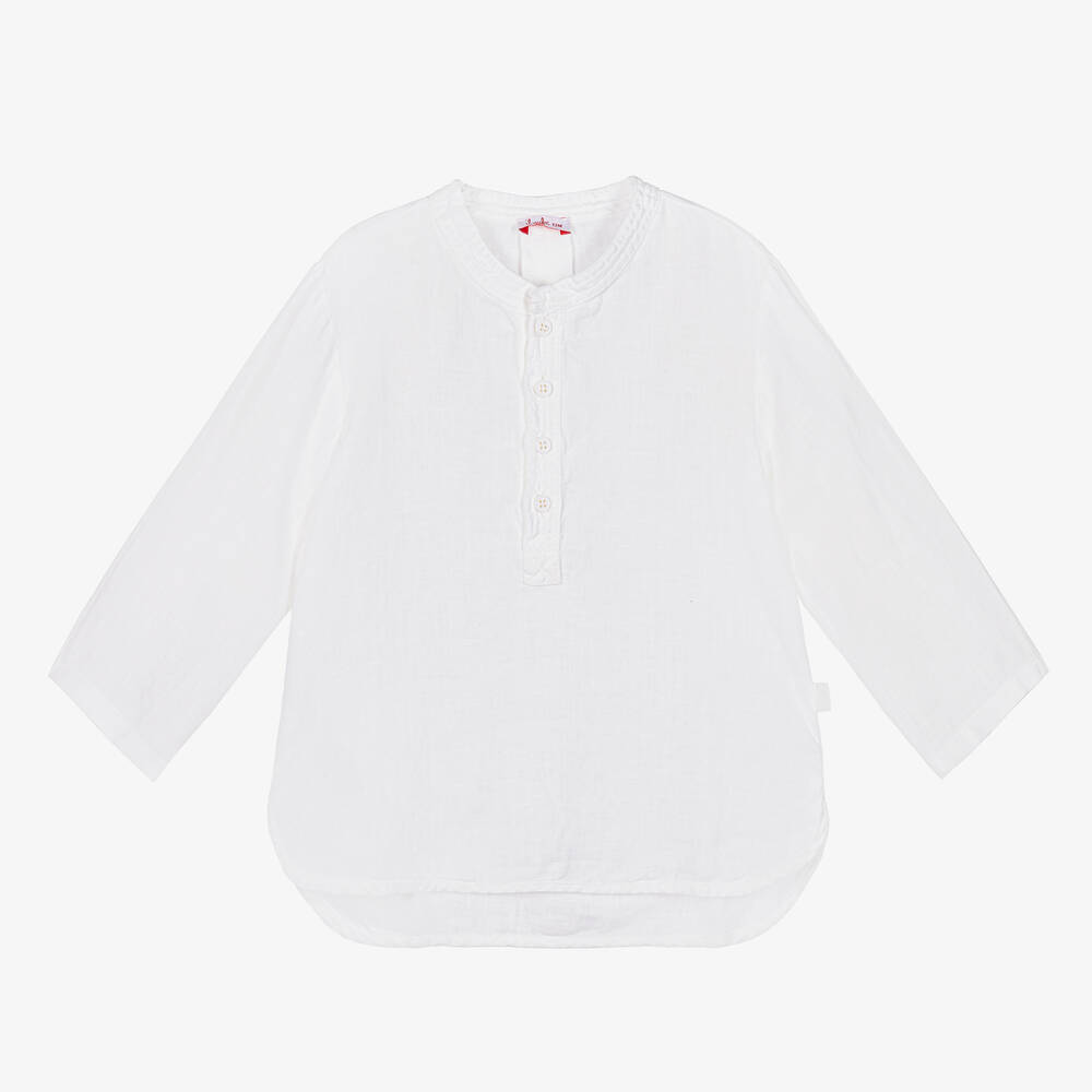 Il Gufo - Boys White Collarless Linen Shirt | Childrensalon
