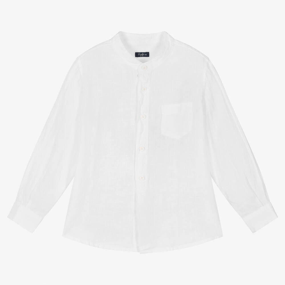 Il Gufo - Boys White Collarless Linen Shirt | Childrensalon