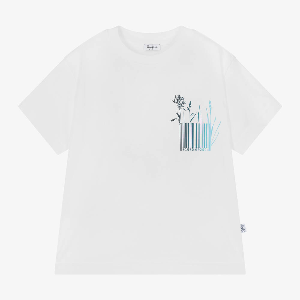 Il Gufo-Boys White Cotton Barcode T-Shirt | Childrensalon Outlet