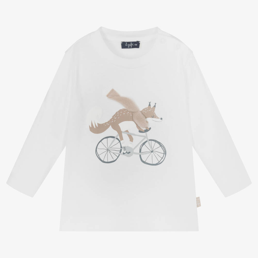 Il Gufo - Boys White Cotton Fox Top | Childrensalon