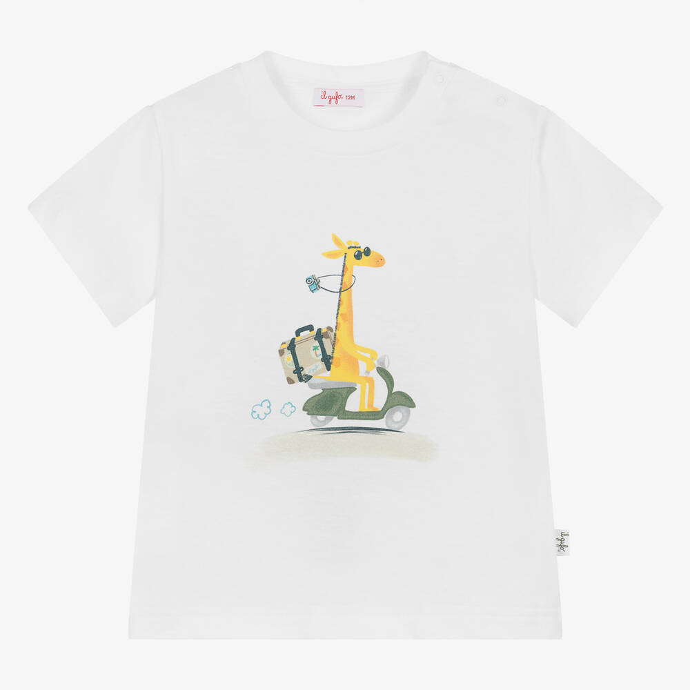 Il Gufo-Boys White Cotton Giraffe T-Shirt | Childrensalon Outlet