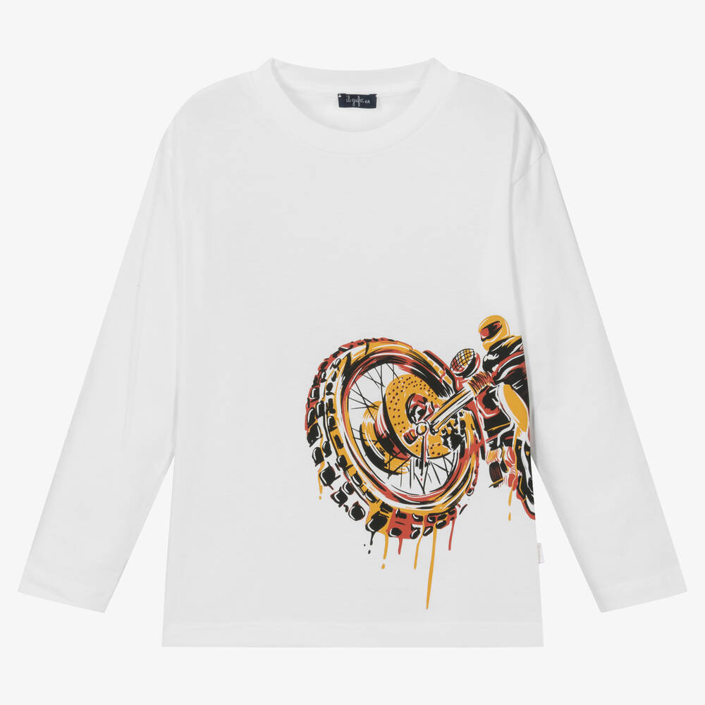 Il Gufo-Boys White Cotton Motorbike Top | Childrensalon Outlet