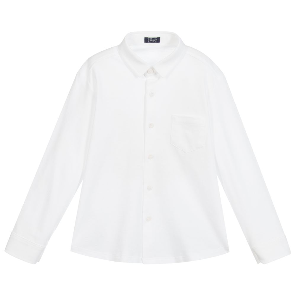 Il Gufo - Boys White Cotton Piqué Shirt | Childrensalon