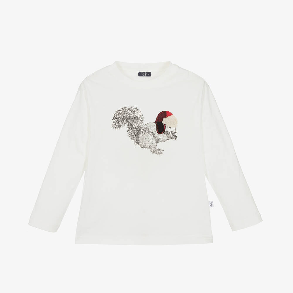 Il Gufo - Boys White Cotton Squirrel T-Shirt | Childrensalon