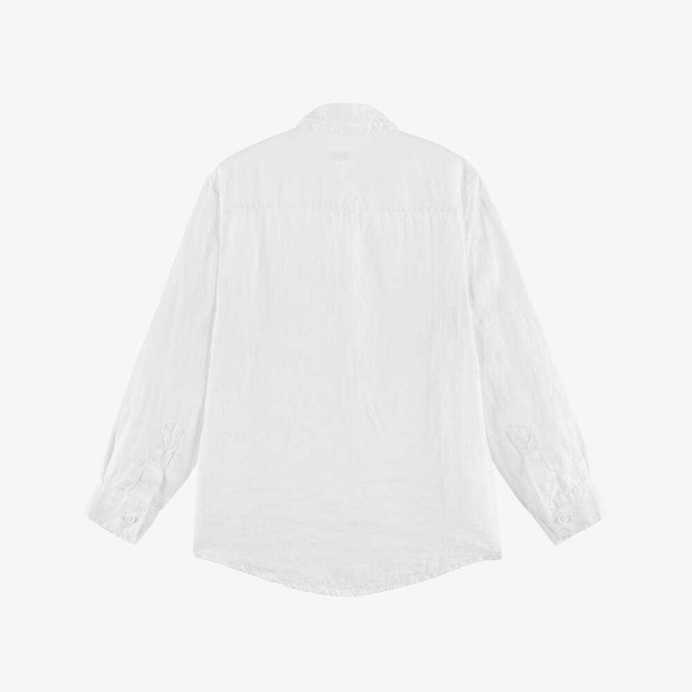 Il Gufo-Boys White Linen Shirt with Embroidered Logo | Childrensalon Outlet