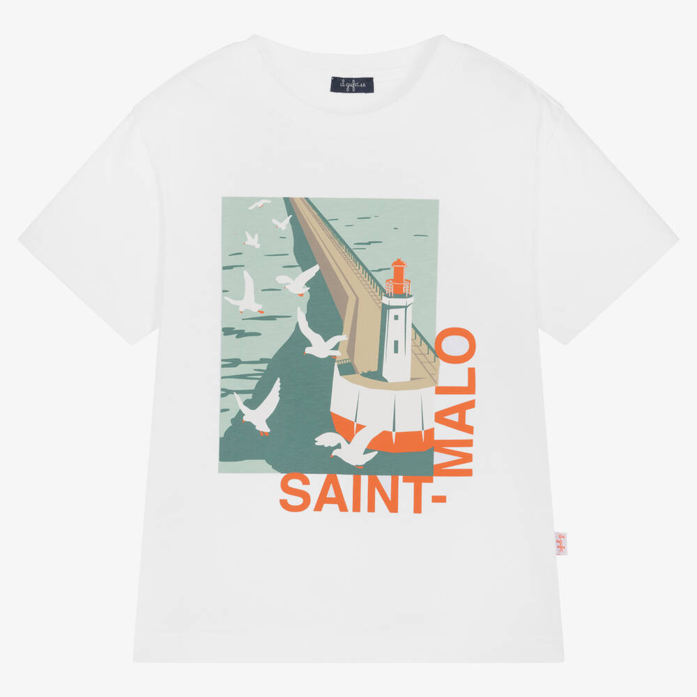 Il Gufo - Boys White Saint Malo Print T-Shirt | Childrensalon