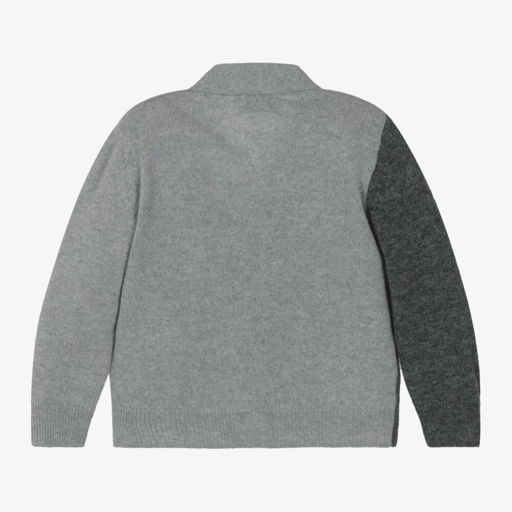 Il Gufo-Boys Wool Grey Block Cardigan | Childrensalon Outlet