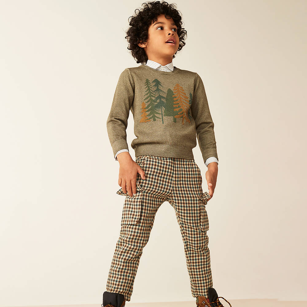 Il Gufo-Brown Check Cargo Trousers | Childrensalon Outlet