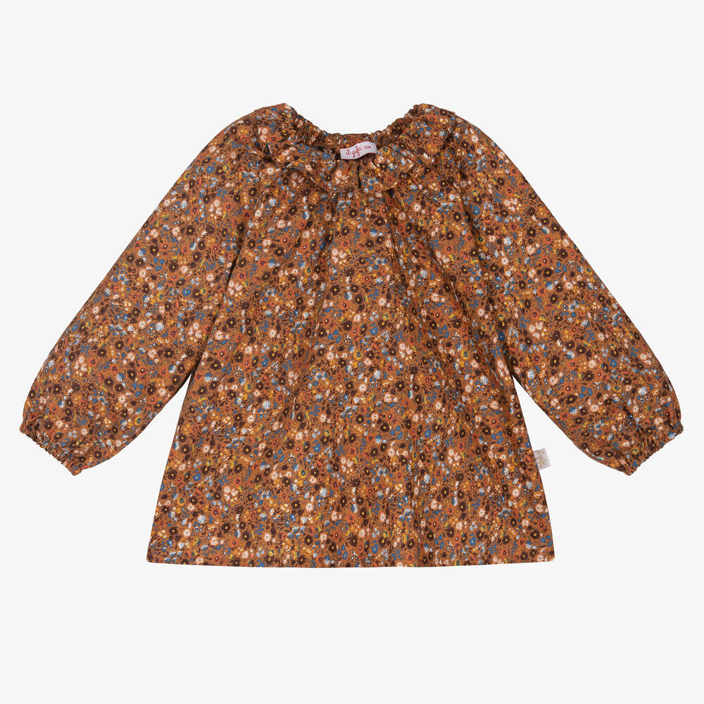 Il Gufo - Коричневая хлопковая блузка в цветочек | Childrensalon
