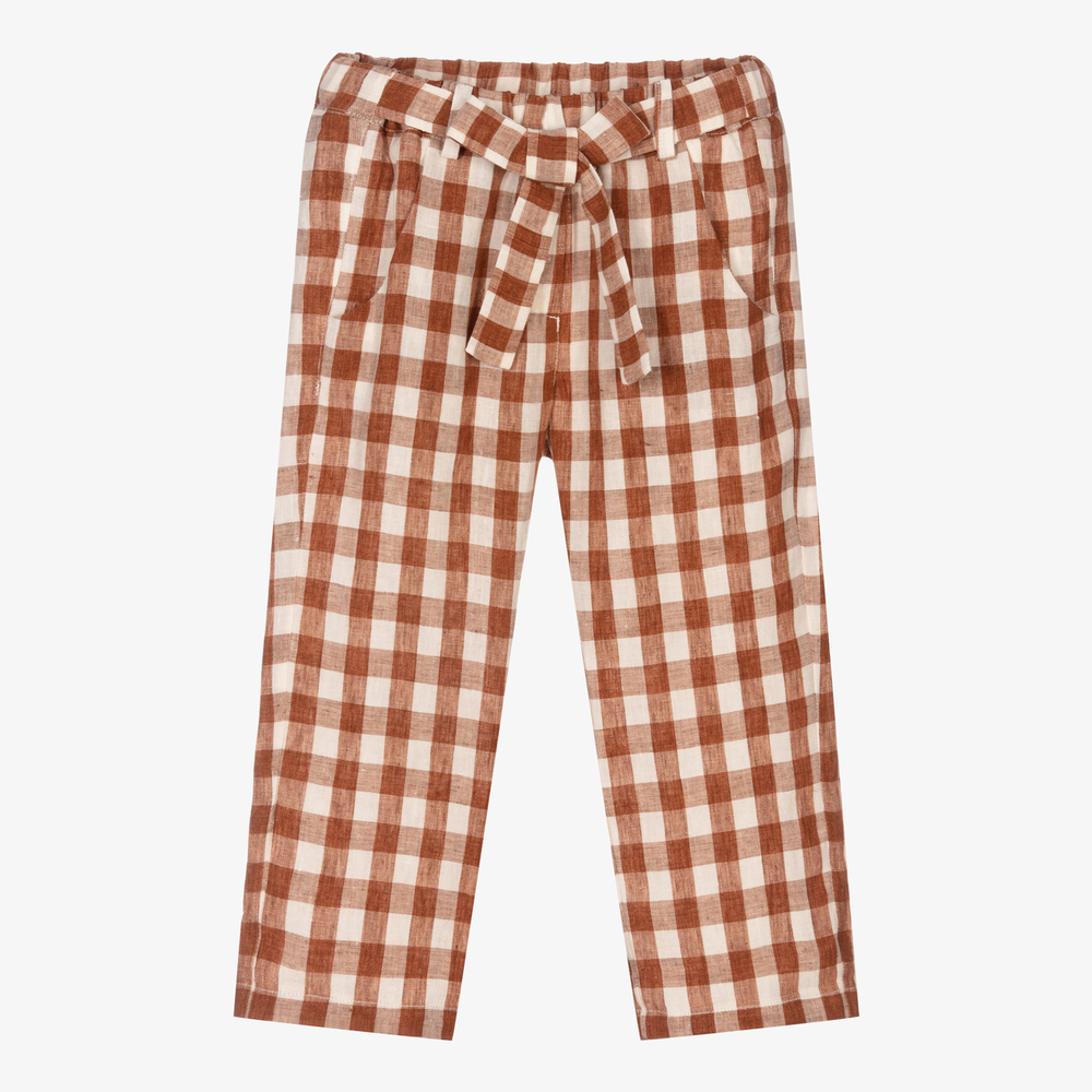 Il Gufo - Brown Gingham Linen Trousers | Childrensalon