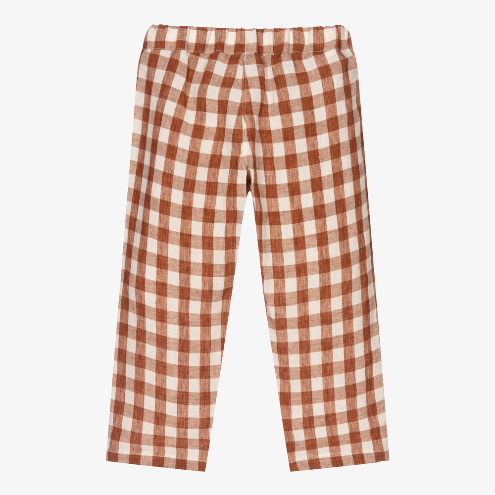 Il Gufo-Brown Gingham Linen Trousers | Childrensalon Outlet