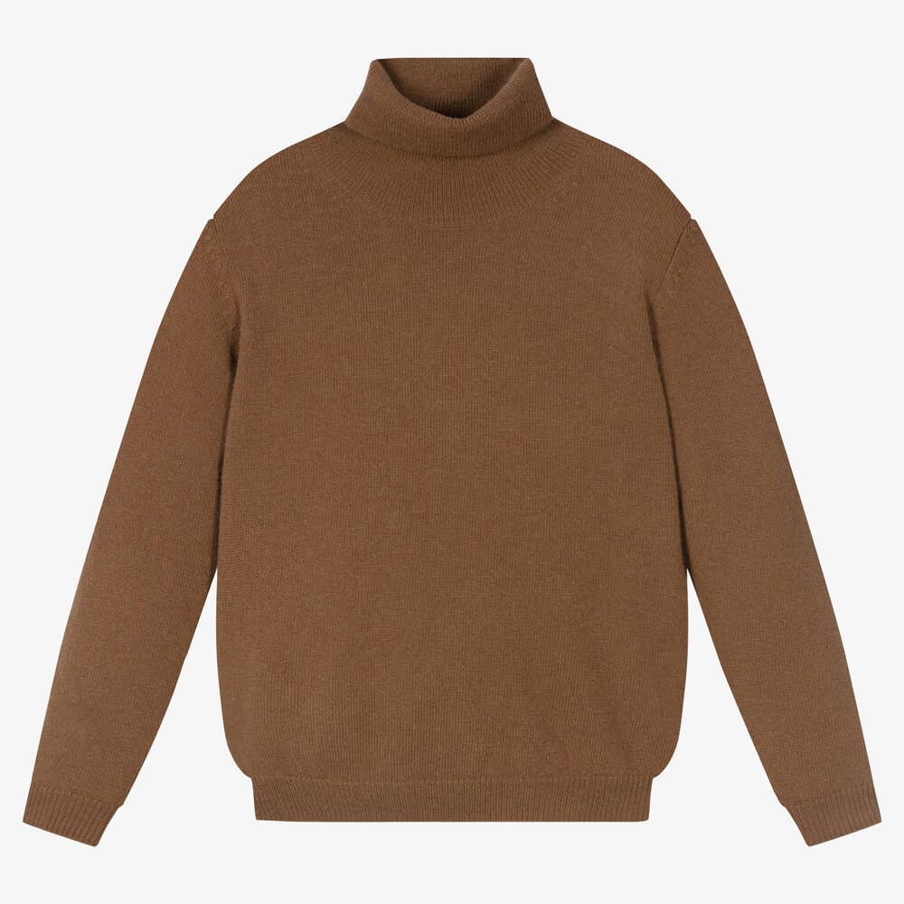 Il Gufo - Pull marron en laine col roulé | Childrensalon