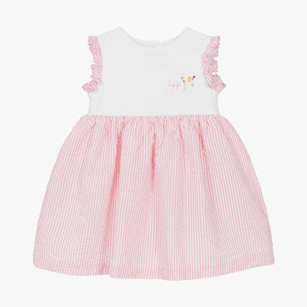 Il Gufo-Chic Pink & White Cotton Frock | Childrensalon Outlet