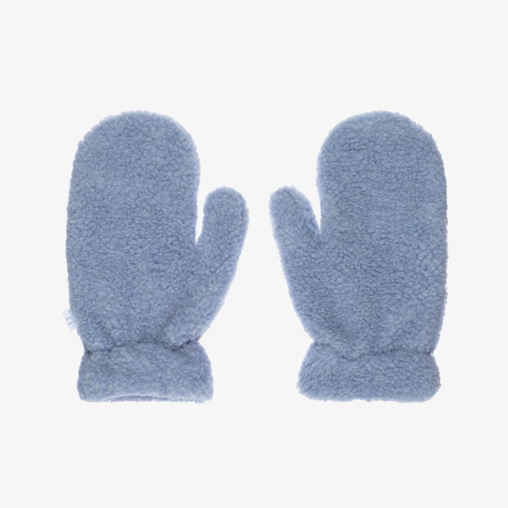 Il Gufo-Denim Blue Sherpa Fleece Mittens | Childrensalon Outlet