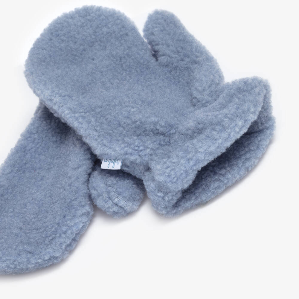 Il Gufo-Denim Blue Sherpa Fleece Mittens | Childrensalon Outlet