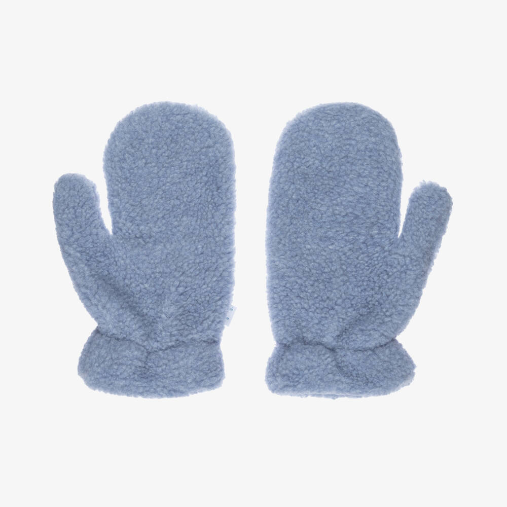 Il Gufo-Denim Blue Sherpa Fleece Mittens | Childrensalon Outlet