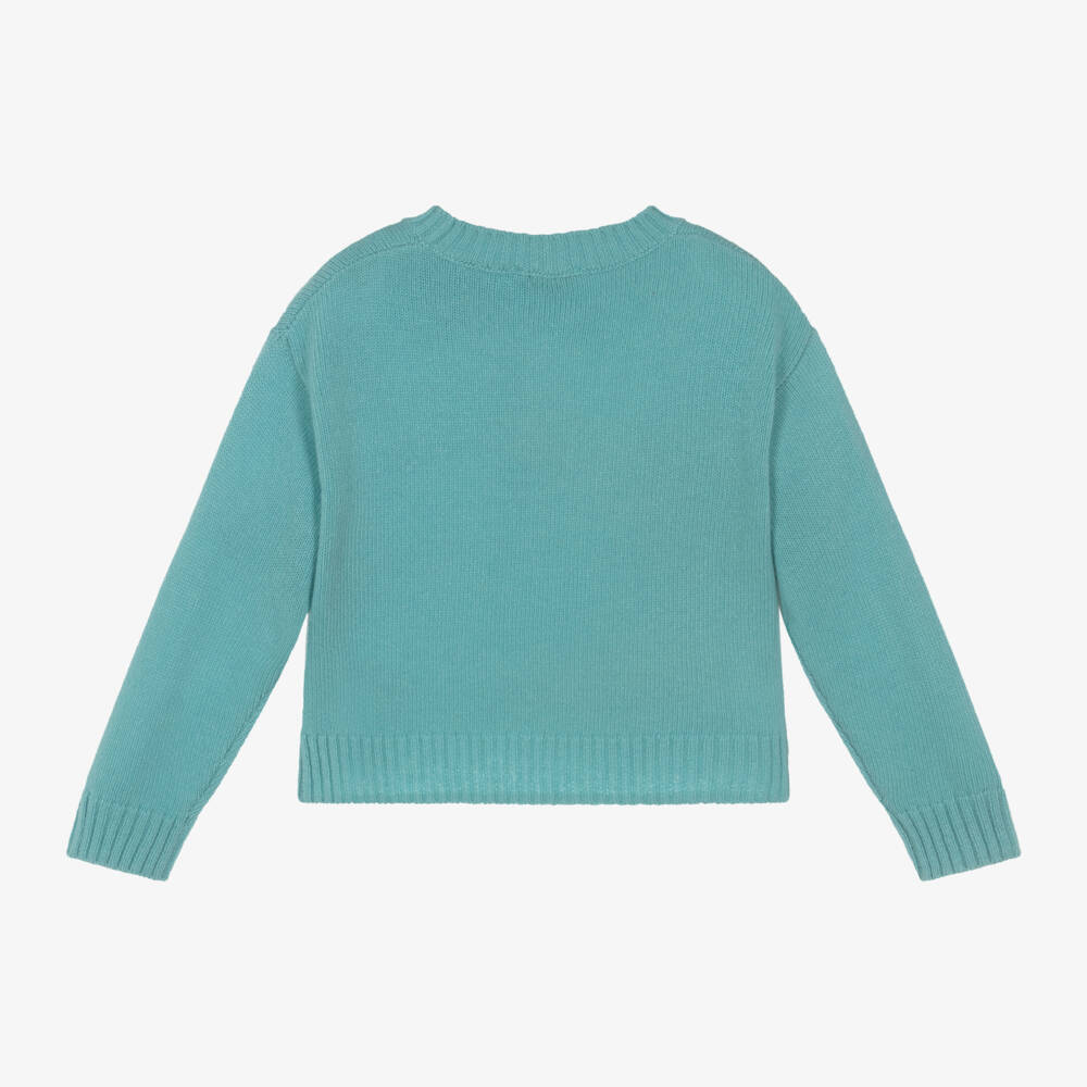 Il Gufo-Голубой свитер из мериносовой шерсти с оленем для девочек | Childrensalon Outlet